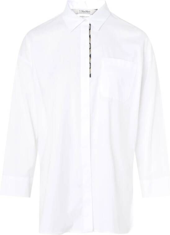 Max Mara Witte Katoenen Oxford Overhemd met Jacquard Lamé Detail White Dames
