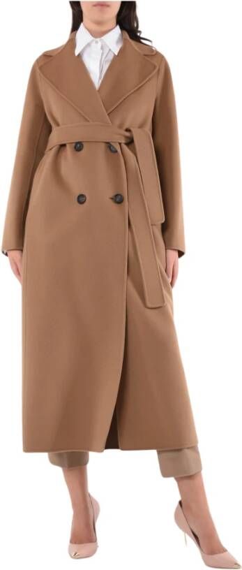 Max Mara Wollen Dubbelbreasted Jas met Brede Revers Brown Dames