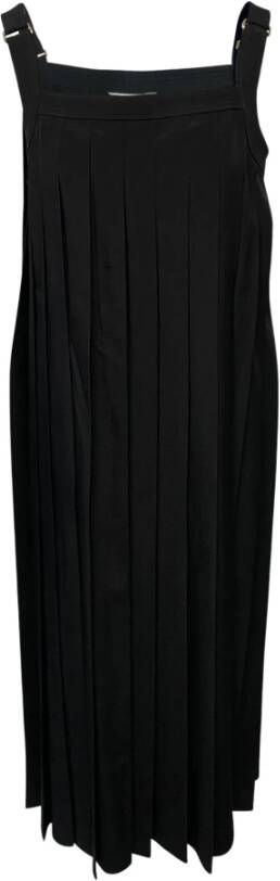 Max Mara Zadar Pleated Long Dress in Black Polyester Zwart Dames