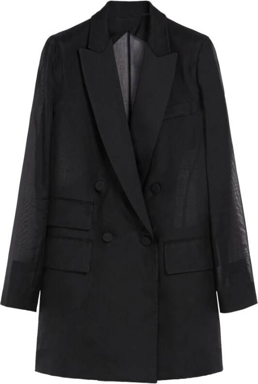 Max Mara Zijden Double-Breasted Jas Zwart Dames