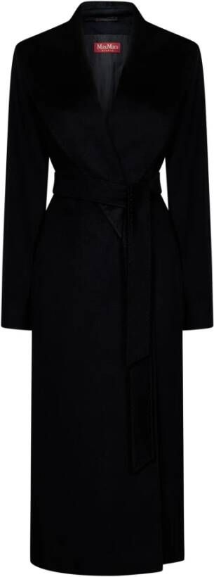 Max Mara Zwarte Kasjmier Jas met Riem en Shawl Kraag Zwart Dames