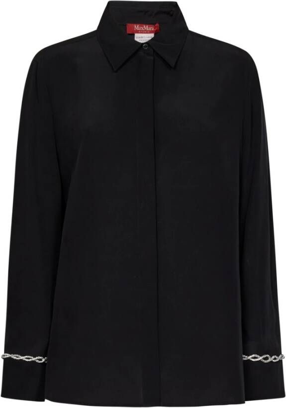 Max Mara Zwarte zijden shirt met kristalversierde kettingdetail Zwart Dames