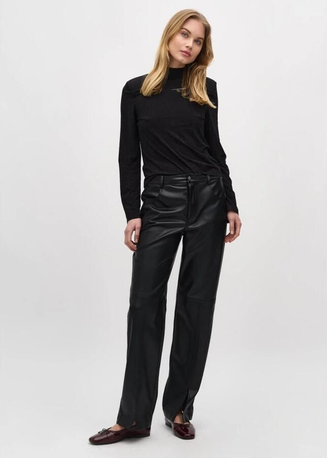 MbyM Zwarte vegan leren broek met wijde pijpen en splitjes Mayanna Black Dames - Foto 3