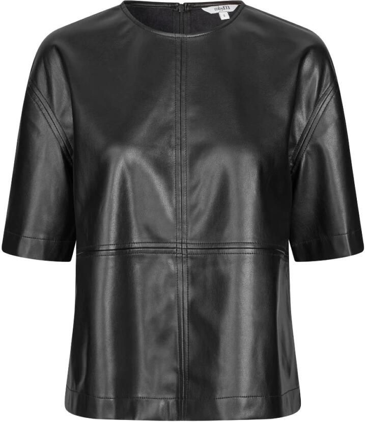 MbyM Zwarte vegan leren top met driekwart mouw Emir Black Dames