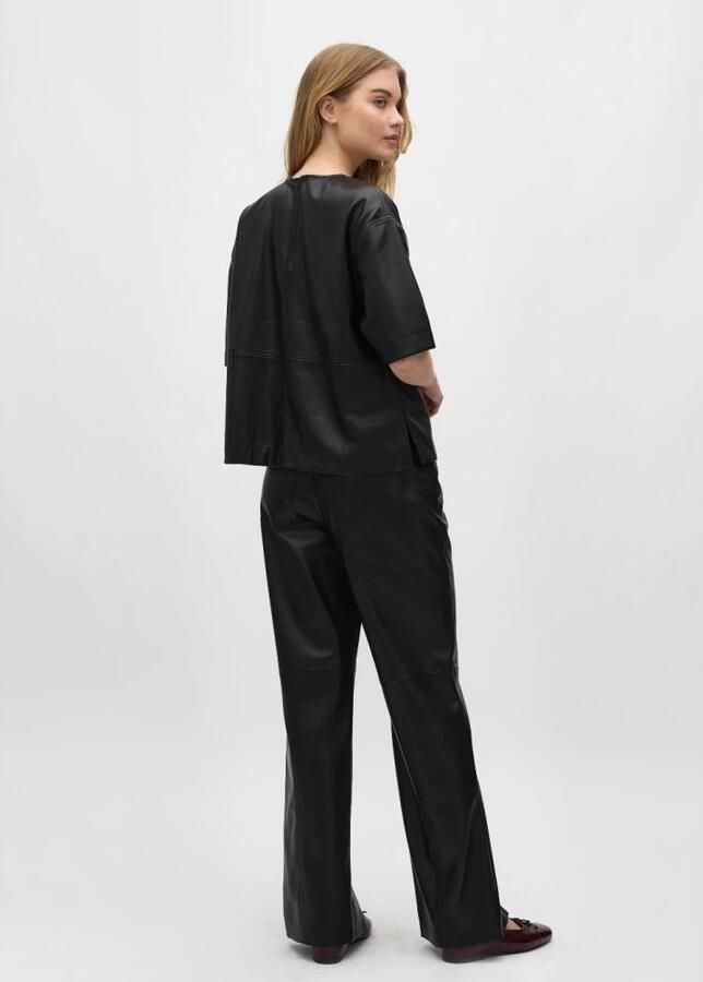 MbyM Zwarte vegan leren top met driekwart mouw Emir Black Dames - Foto 4