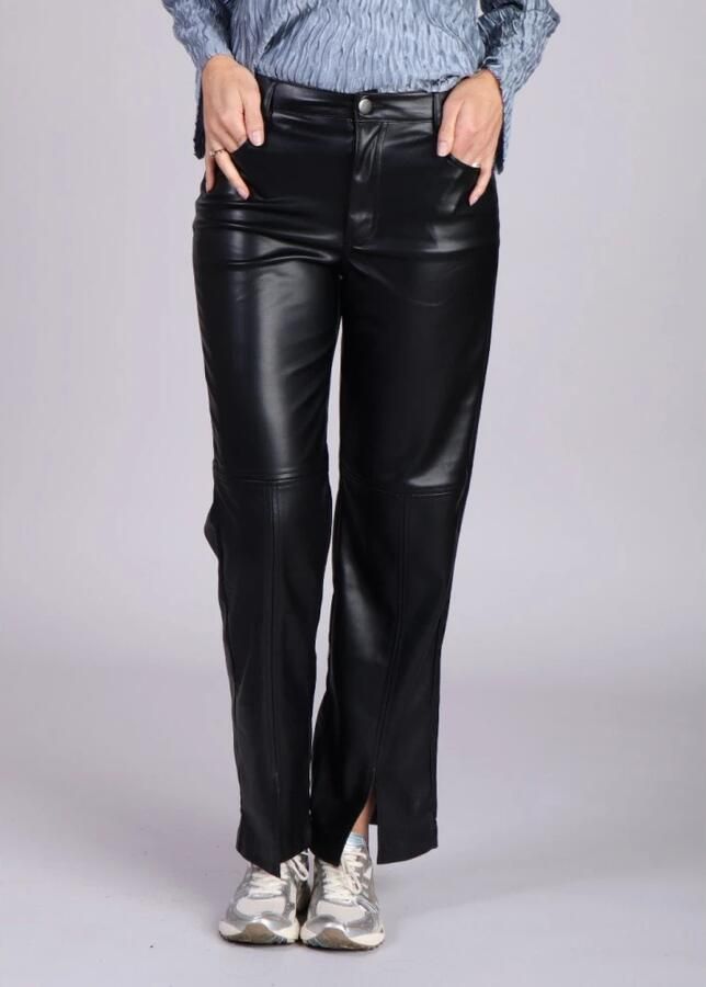 MbyM Zwarte vegan leren broek met wijde pijpen en splitjes Mayanna Black Dames - Foto 6
