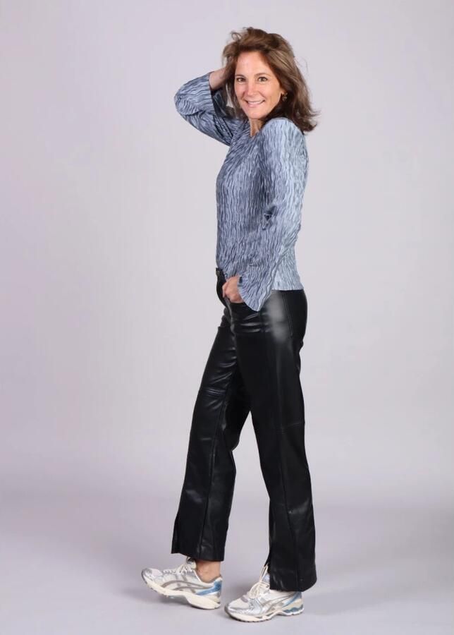 MbyM Zwarte vegan leren broek met wijde pijpen en splitjes Mayanna Black Dames - Foto 8