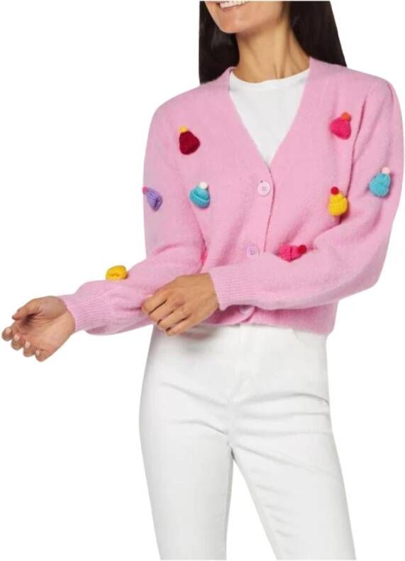 MC2 Saint Barth Comfortabele en stijlvolle cardigan met applicaties Pink Dames