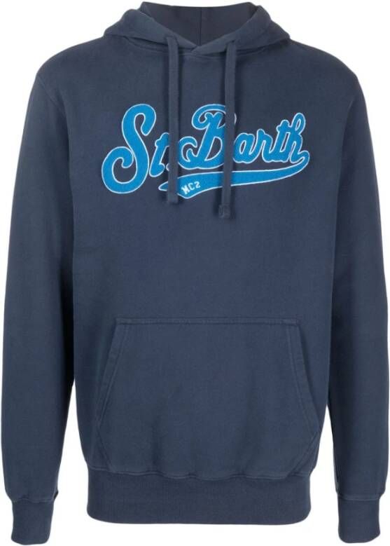 MC2 Saint Barth Logo-Patch Katoenen Hoodie met Voorzak Blauw Heren