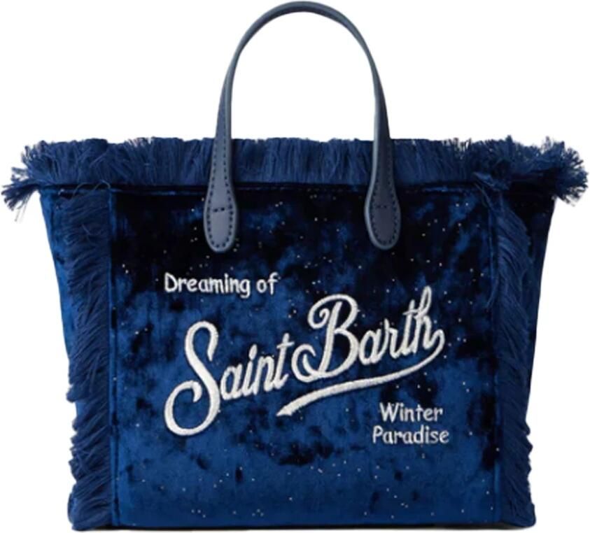 MC2 Saint Barth Blauwe Velvet Franje Mini Vanity Tas Blue Dames