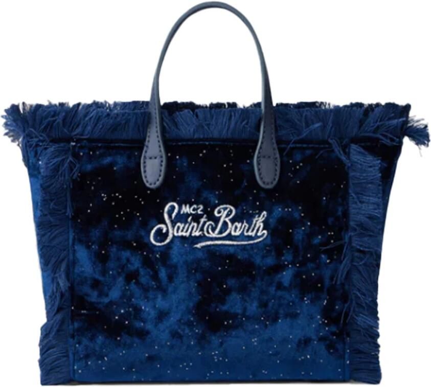 MC2 Saint Barth Blauwe Velvet Franje Mini Vanity Tas Blue Dames - Foto 3
