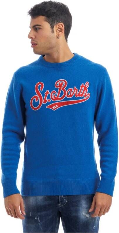 MC2 Saint Barth Geborduurde wollen trui Blue Heren