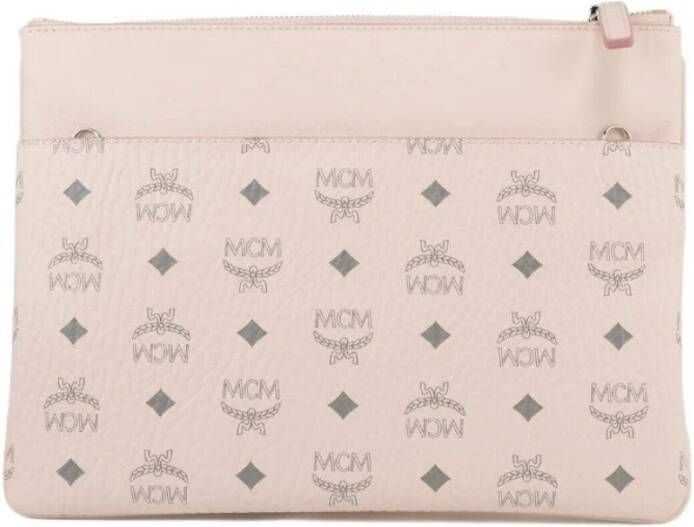 MCM Roze Gecoate Canvas Crossbody Tas Pink Dames