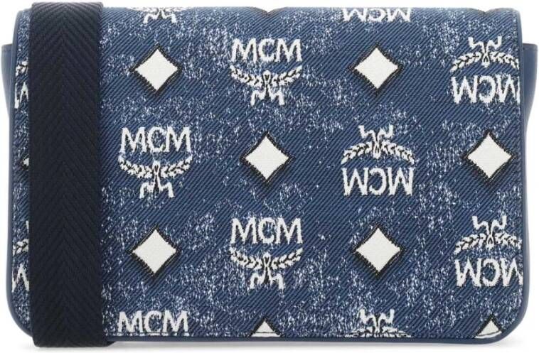 MCM Geborduurde denim mini aren crossbody tas Blauw Dames