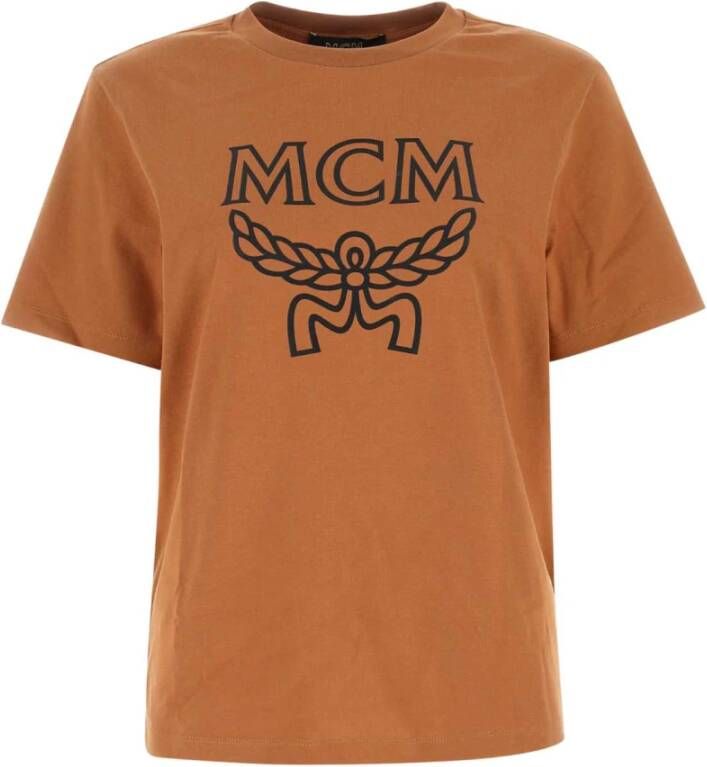 MCM Karamel Katoenen T-Shirt Dames Casual Stijl Bruin Dames