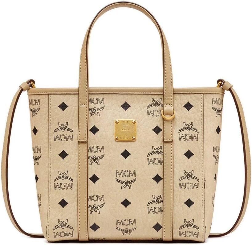 MCM Aren Shopper met rits in Visetos Beige Dames