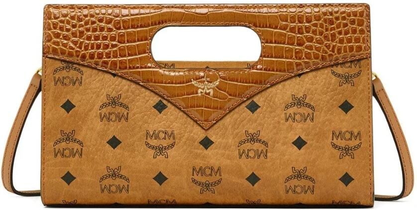 MCM Diamond draagtas in Visetos en leer met krokodillenprint Brown Dames