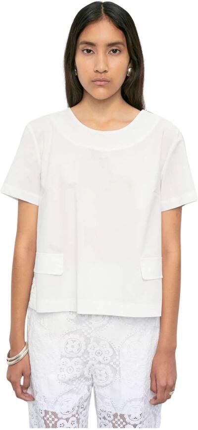 MeiMeiJ Kant Sangallo Ronde Hals Shirt White Dames
