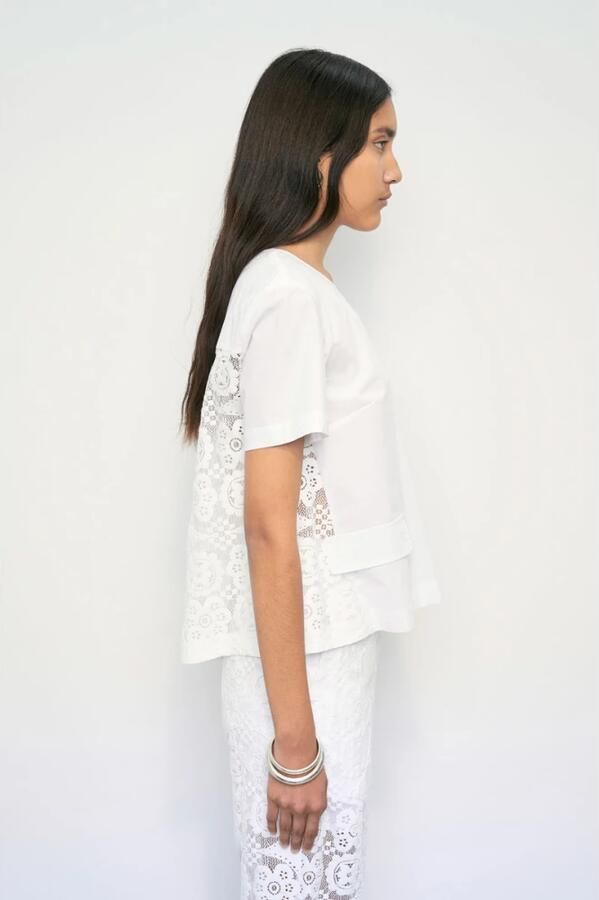 MeiMeiJ Kant Sangallo Ronde Hals Shirt White Dames - Foto 2