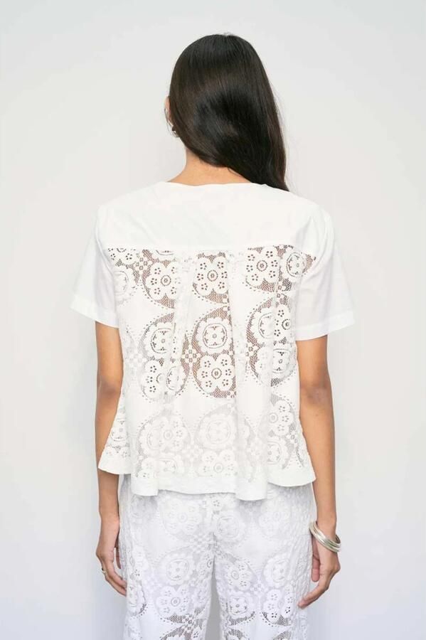 MeiMeiJ Kant Sangallo Ronde Hals Shirt White Dames - Foto 3