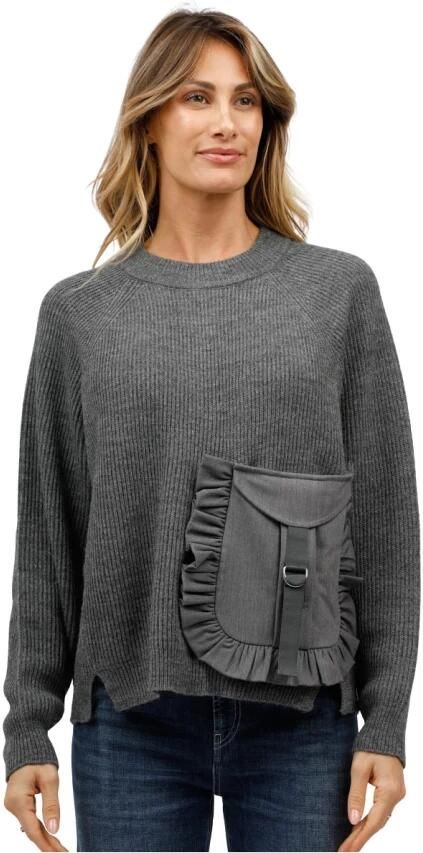 MeiMeiJ Raglanmouw Ronde Hals T-shirt met Zak Gray Dames