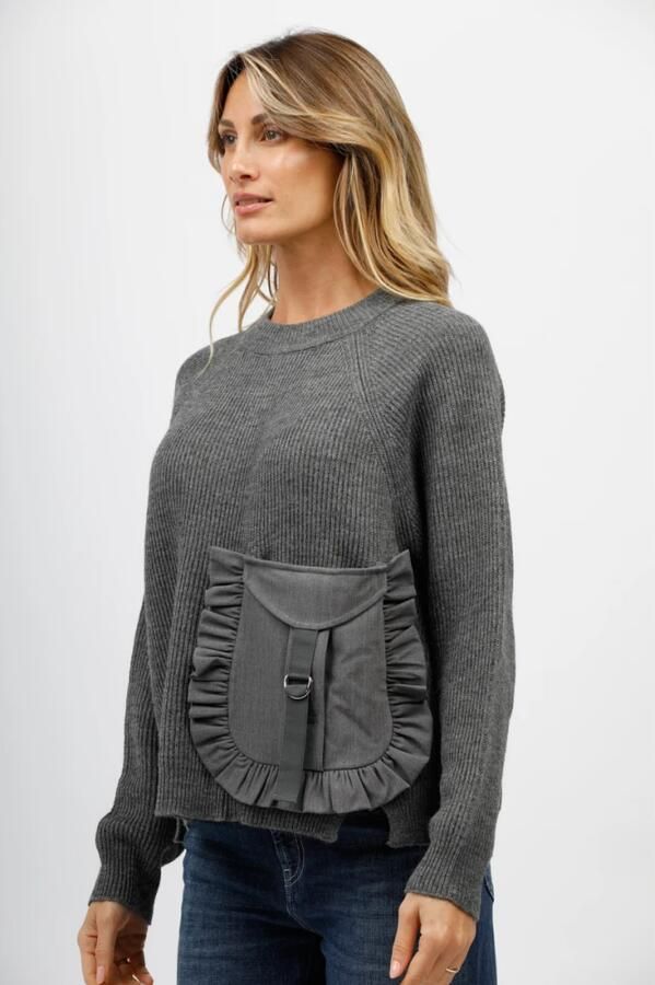 MeiMeiJ Raglanmouw Ronde Hals T-shirt met Zak Gray Dames - Foto 2