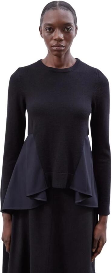 MeiMeiJ Ronde hals top met stoffen inzetstukken Black Dames