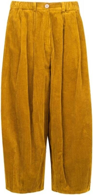 Mes Demoiselles Gouden Wijde Pijp Fluwelen Broek Yellow Dames