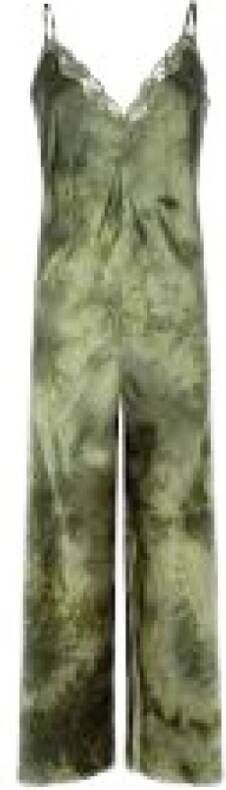 Mes Demoiselles Zijden Jumpsuit met Delicate Groene Tie-Dye Print Groen Dames