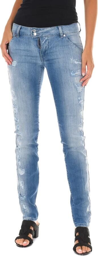MET Lange Khaki Jeans Rits en Knopen Blue Dames