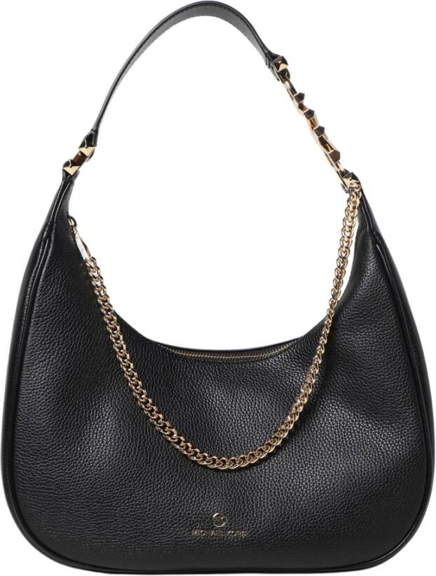 Michael Kors Logo Leren Schoudertas met Kettingdecoratie en Ritssluiting Black Dames