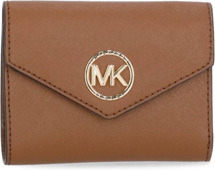 Michael Kors Bruine Saffiano Leren Damesportemonnee met Klep en Drukknoopsluiting Bruin Dames