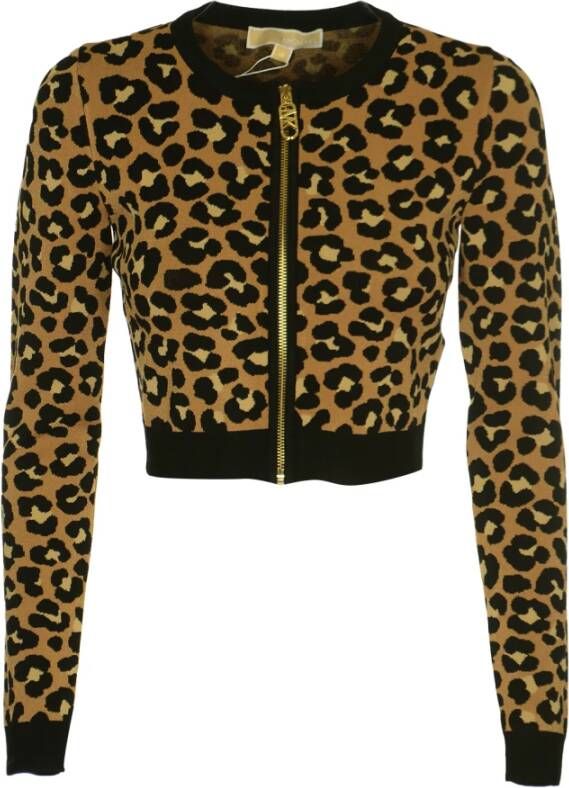 Michael Kors Cheetah Zip Sweater Jas Bruin Dames