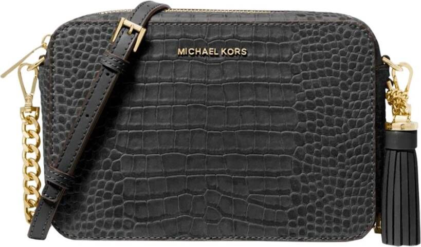 Michael Kors leren crossbody tas Jet Set met crocoprint zwart