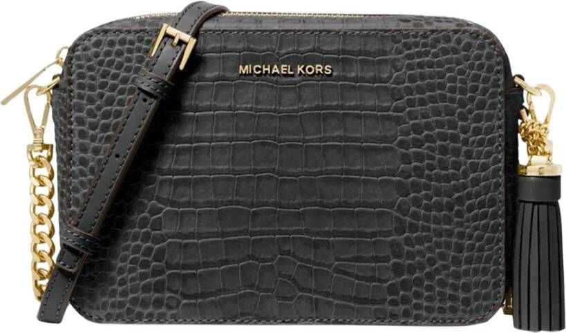 Michael Kors leren crossbody tas Jet Set met crocoprint zwart