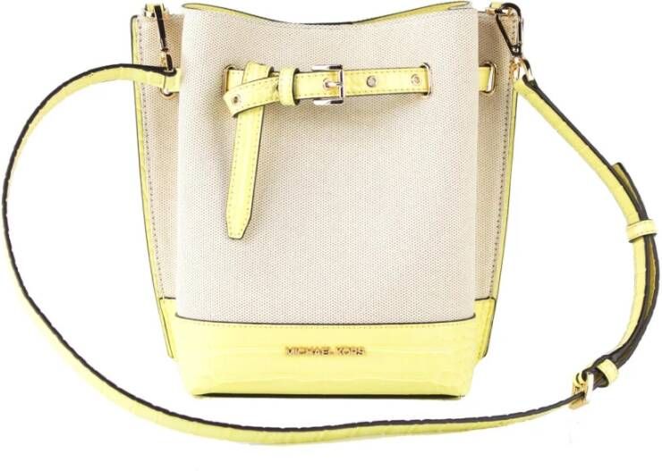 Michael Kors Slangenprint Canvas Bucket Messenger Handtas Yellow Dames
