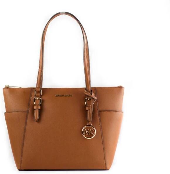 Michael Kors Handtas met handtekeningleer en ritssluiting Brown Dames