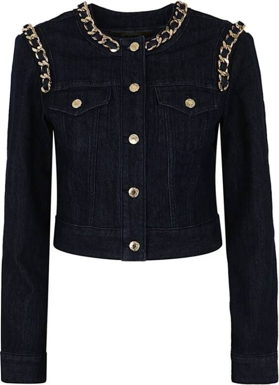 Michael Kors Fitted Denim Jacket With Cahin Details Blauw Dames