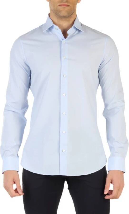 Michael Kors Katoenen Slim Fit Overhemd met Geborduurd Logo Blue Heren