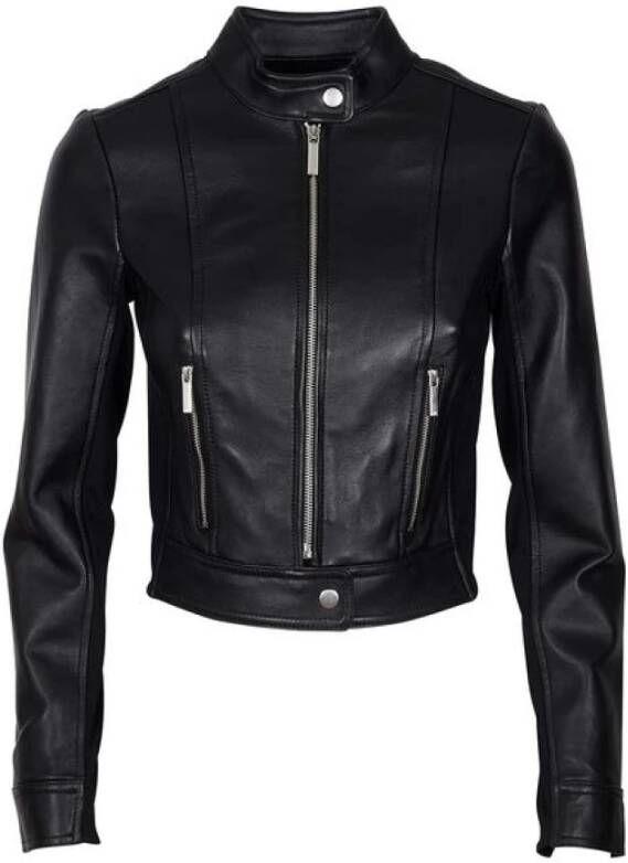 Michael Kors Leather Jackets Black Dames