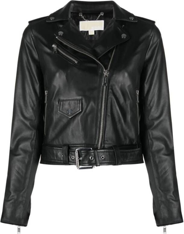 Michael Kors Leather Biker Jacket Zwart Dames