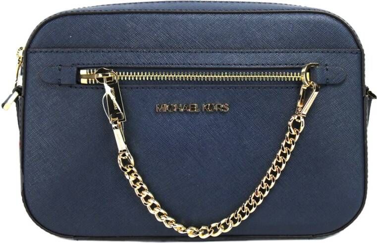 Michael Kors Marineblauwe Leren Crossbody Tas met Ritssluiting en Ketting Blue Dames