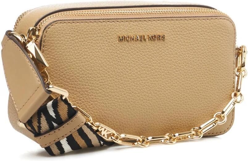 Michael Kors Beige Gehamerde Leren Tas met Stoffen Schouderband Brown Dames - Foto 4
