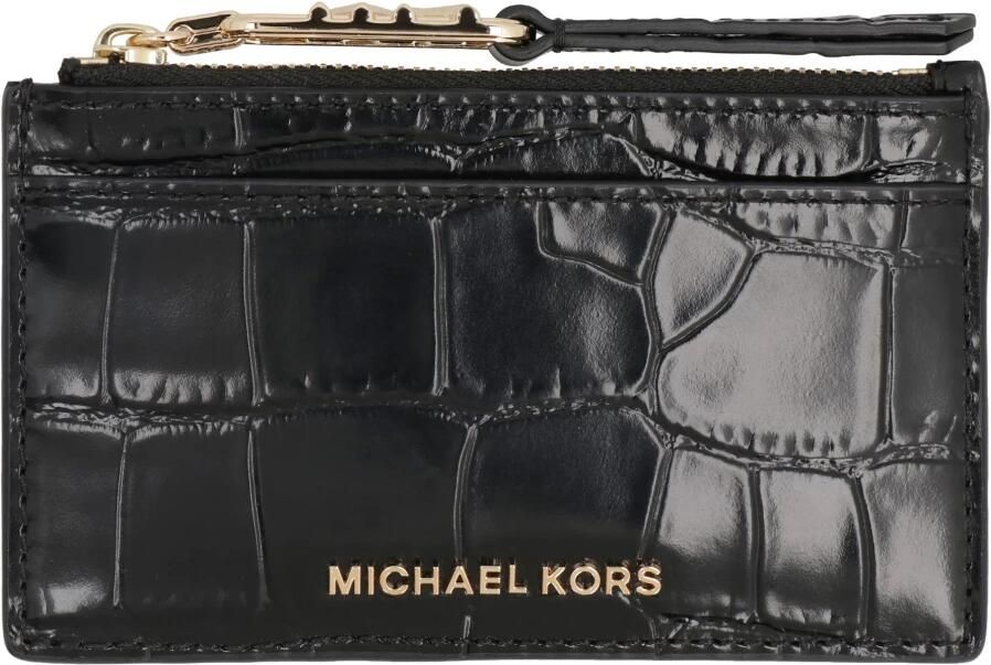 Michael Kors Croco-print pasjeshouder met muntvak Black Dames