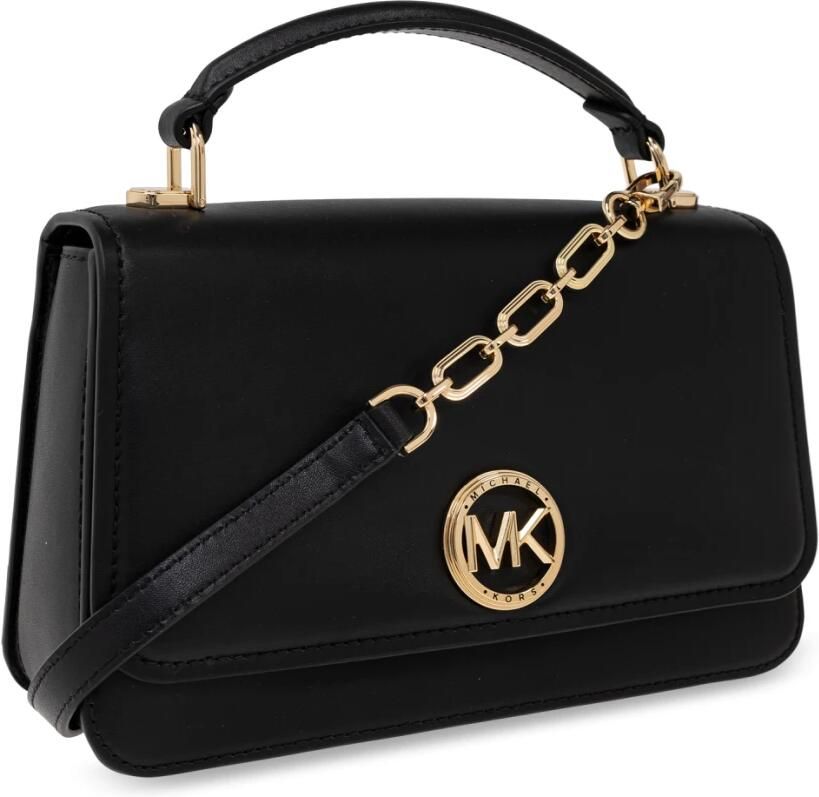 Michael Kors Zwarte leren handtas met gouden afwerking Black Dames