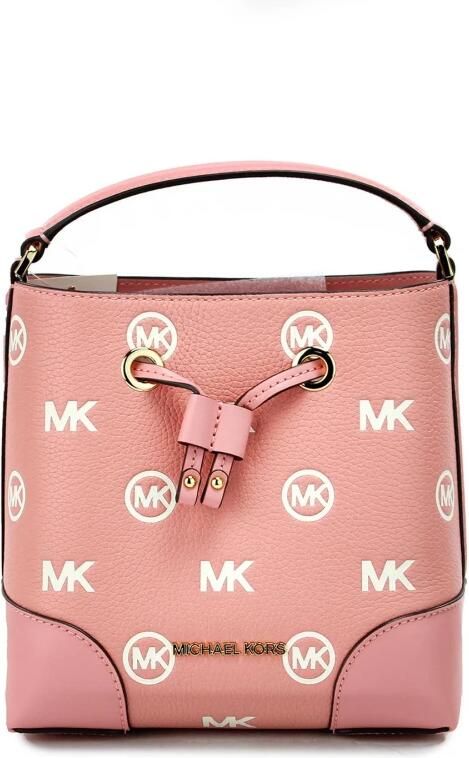 Michael Kors Gestikte Lederen Trekkoord Bucket Messenger Bag Pink Dames