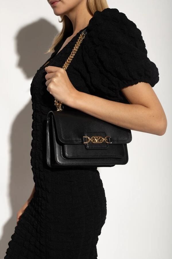Michael Kors Zwarte leren flap tas met goudkleurige details Black Dames - Foto 5