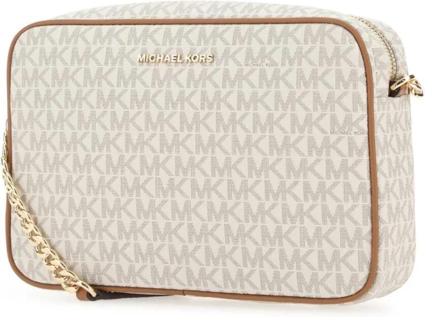 Michael Kors Witte Crossbody Tas van Gecoat Canvas Beige Dames