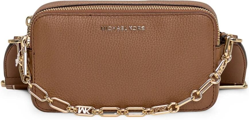 Michael Kors Jet Set Kleine Camera Bag met Dubbele Rits van Gestikt Leder Brown Dames - Foto 3