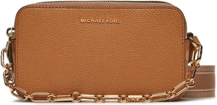 Michael Kors Jet Set Kleine Gestikte Lederen Dubbele Rits Camera Bag Brown Dames